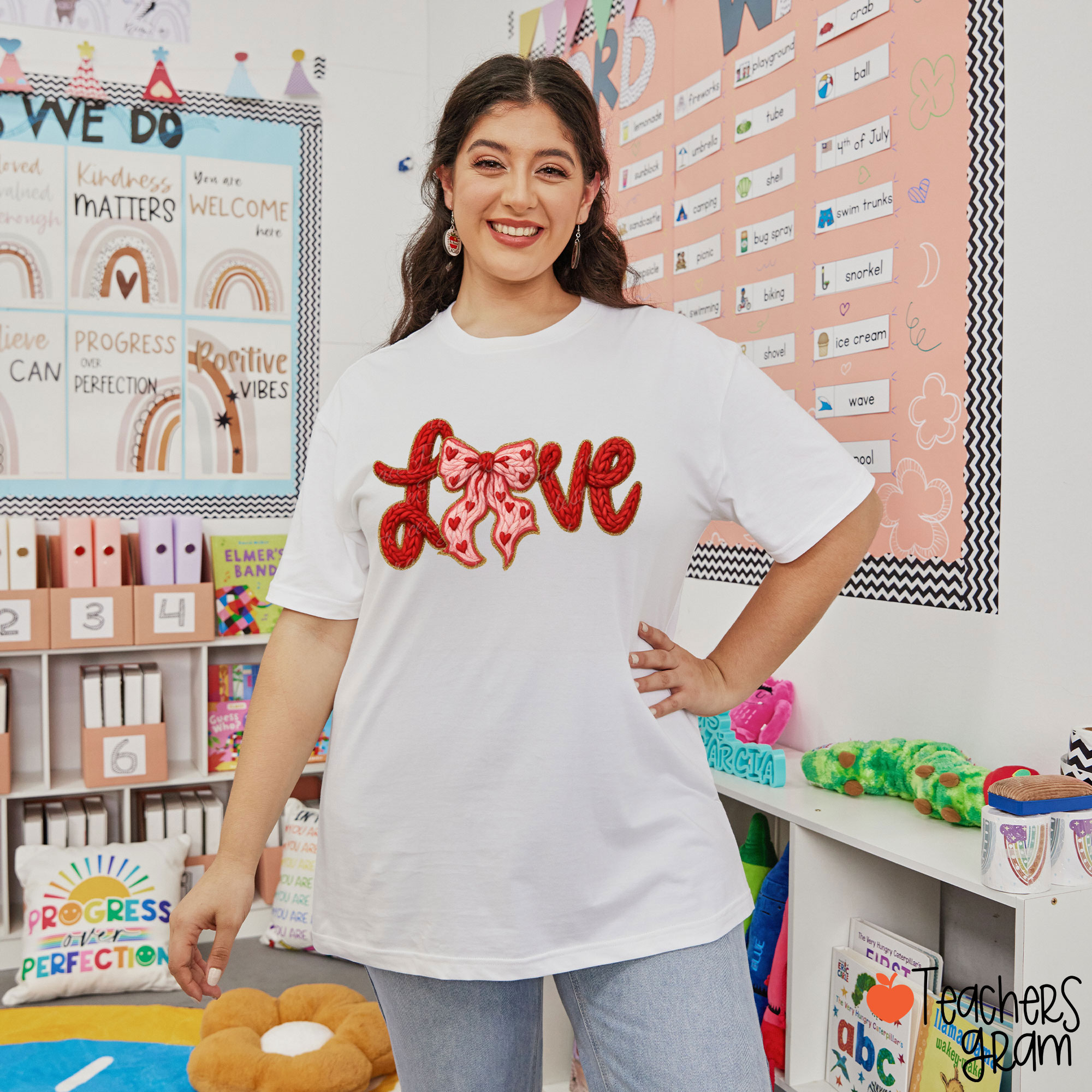 Faux Yarn Love In Red Teacher T-Shirt