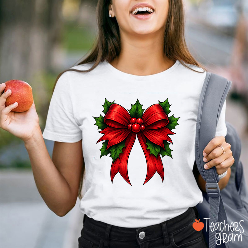 Christmas Red Bow Tie Teacher T-Shirt