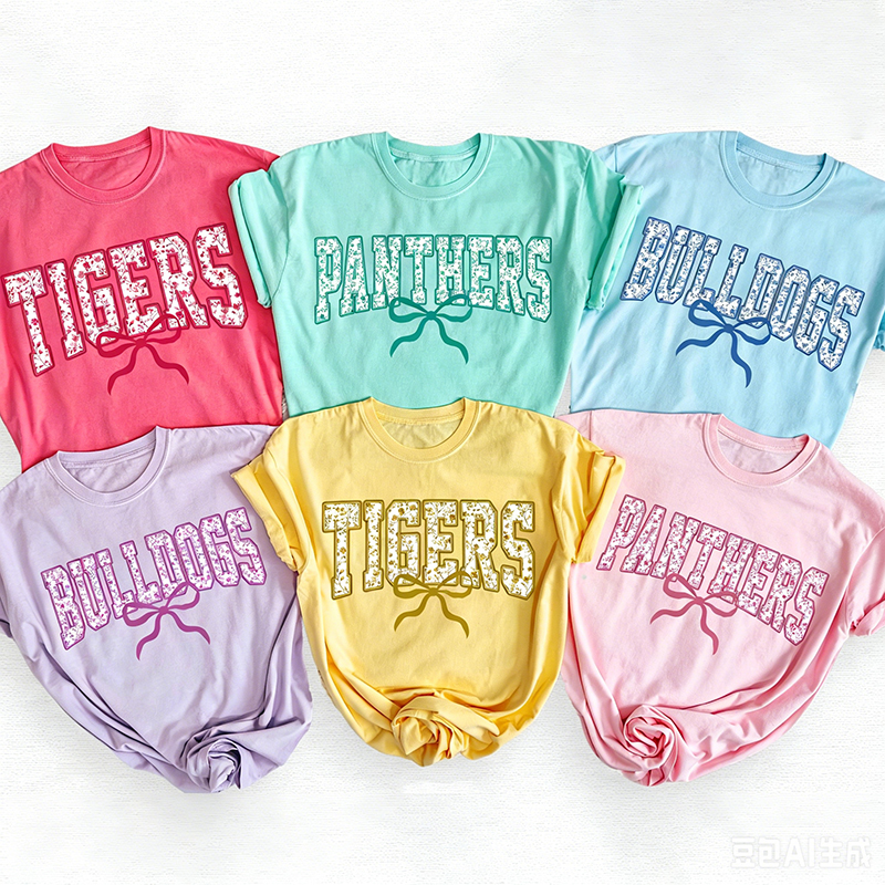Personalized Mascot Floral Printing Coquette Bow Teacher T-Shirt