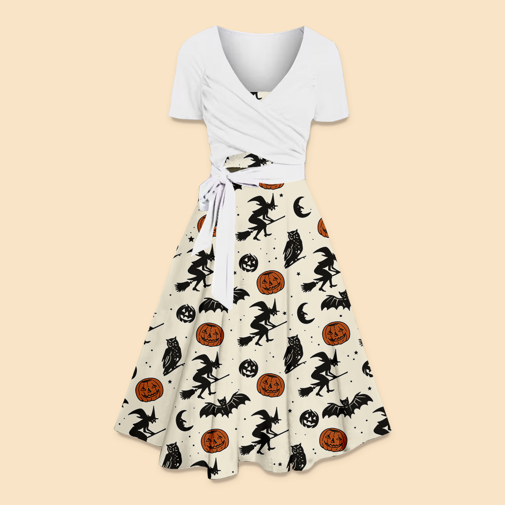 Halloween Witch Teacher Suspender Long Skirt Top Suit