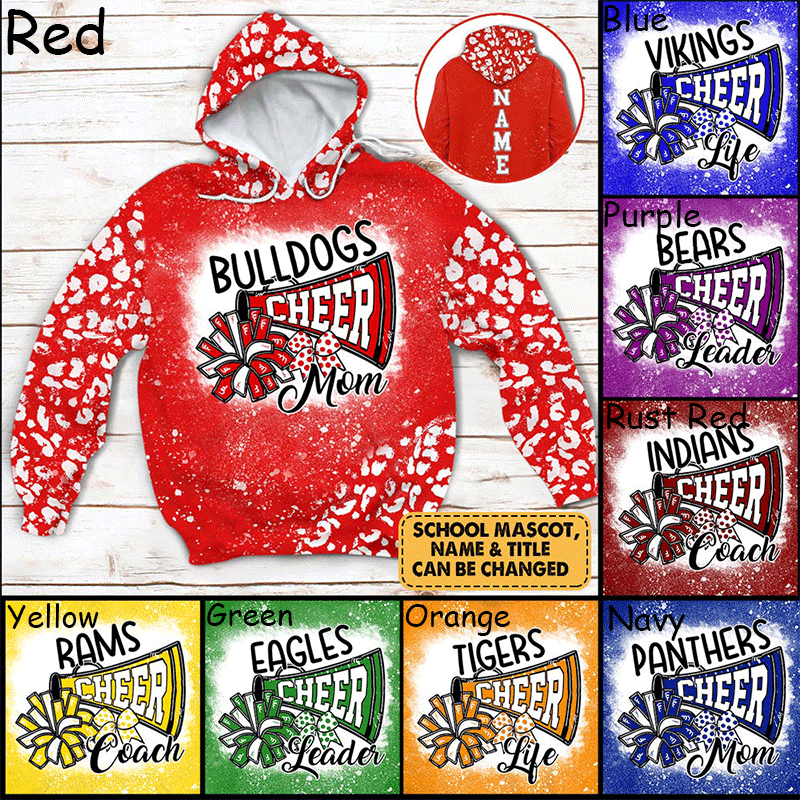 Personalized School Mascot School Spirit Cheer Teacher Printed Hooded Sweatshirt