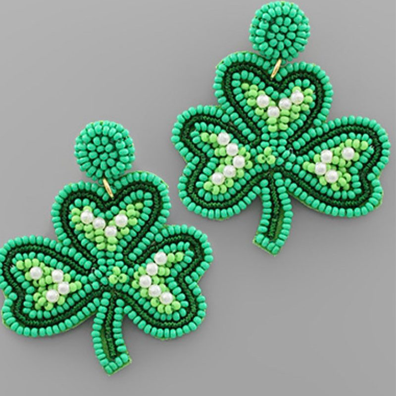 St Patrick’s Day Green Shamrock Teacher Bead Earrings