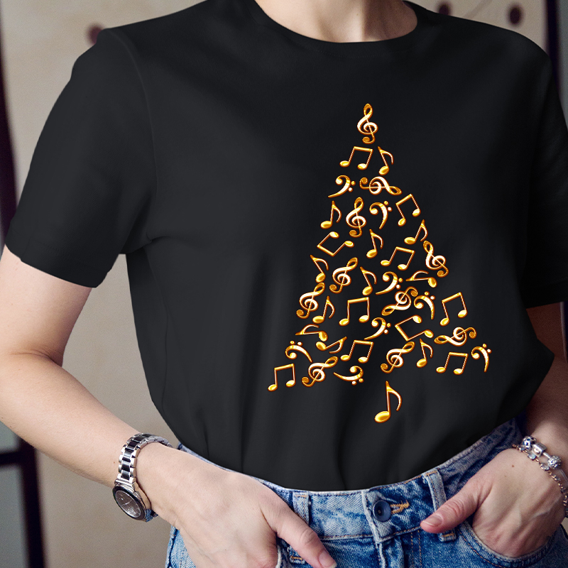 Music Gold Notes Tree Christmas Teacher T-Shirt