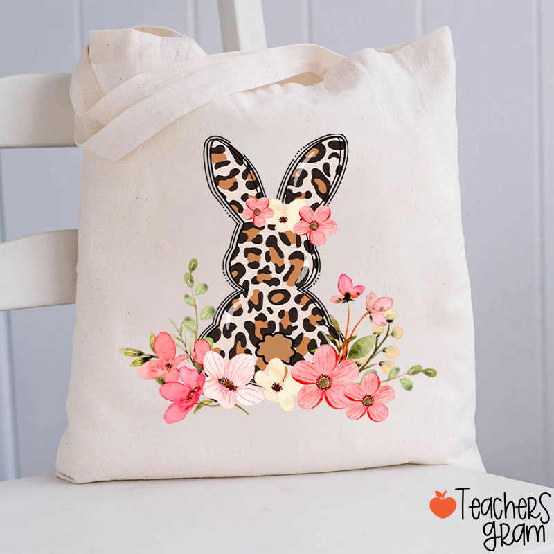 Leopard Floral Bunny Teacher Tote Bag