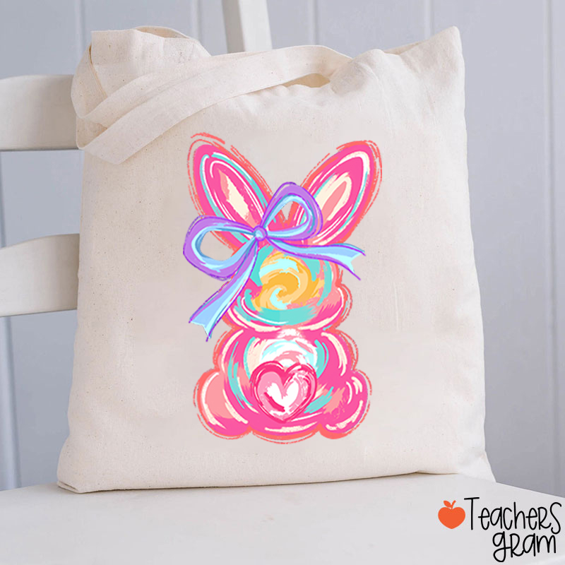 Colorful Bunny Happy Easter Teacher Tote Bag