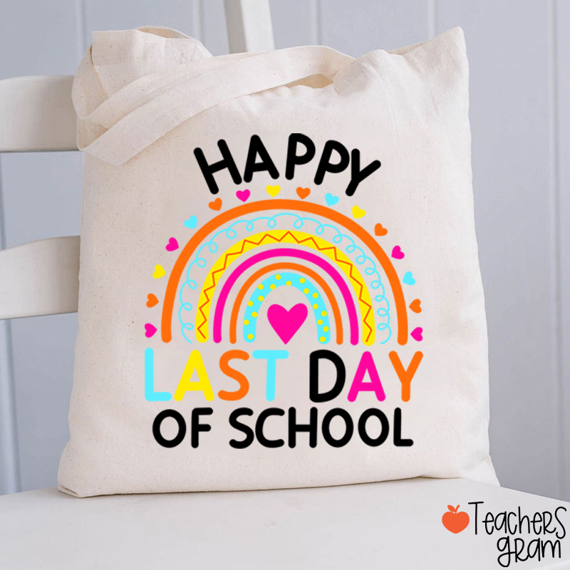 Happy Last Day Of School Heart Rainbow Teacher Tote Bag