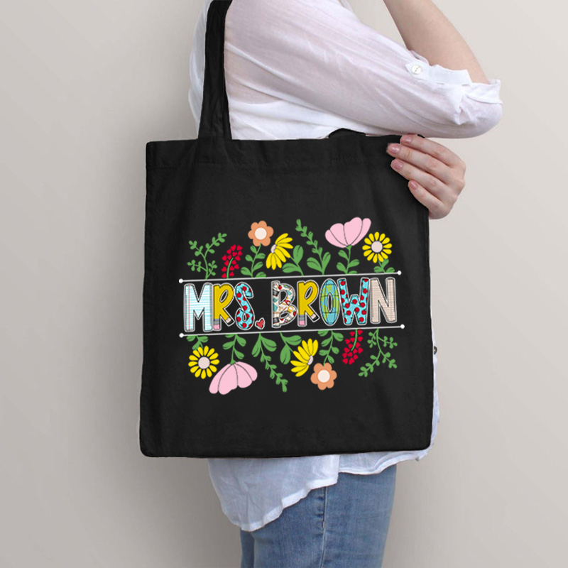 Personalized A Cluster Of Blooming Flowers Teacher Tote Bag
