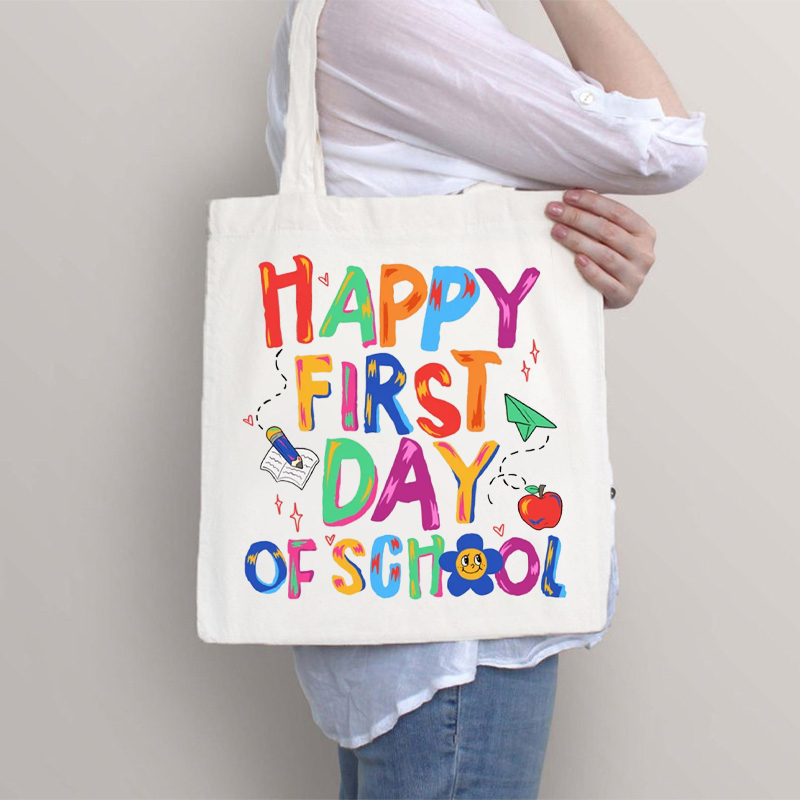 Bright Doodle Style Happy First Day Of School Teacher Tote Bag