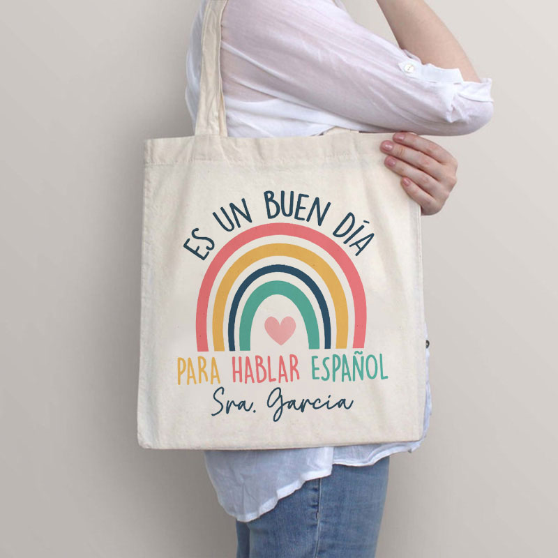 Personalized Pink Rainbow Teacher Tote Bag