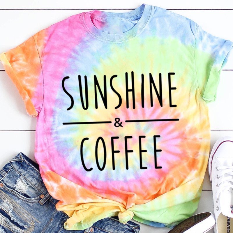 Sunshine And Coffee Teacher Tie-dye T-Shirt