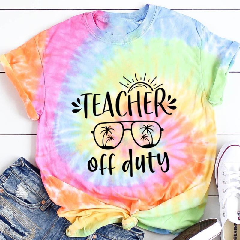 Summer Sun Teacher Off Duty Teacher Tie-dye T-Shirt
