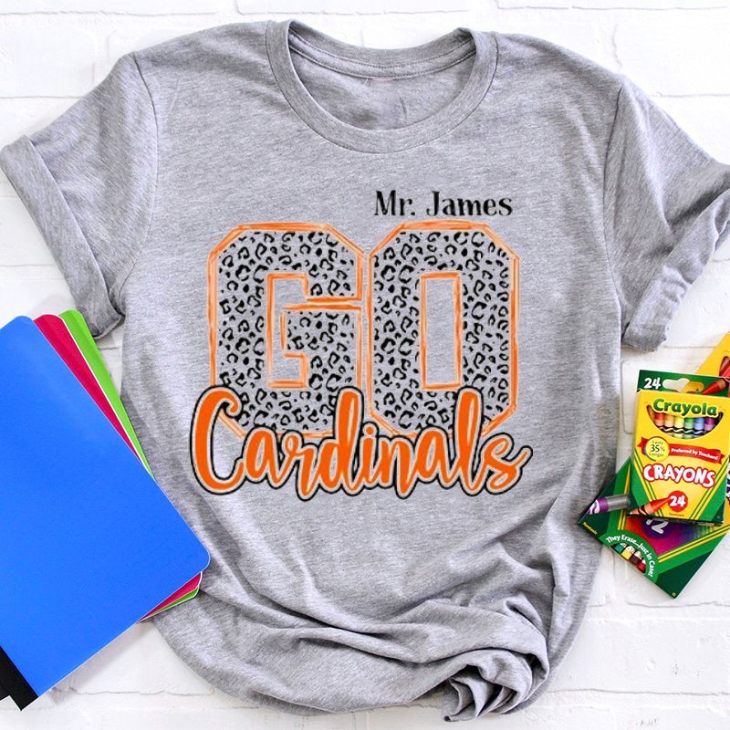 Personalized Colorful Leopard Mascot Go Team Teacher T-Shirt