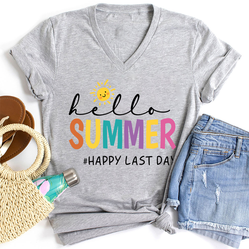 Hello Summer Happy Last Day Teacher Female V-Neck T-Shirt