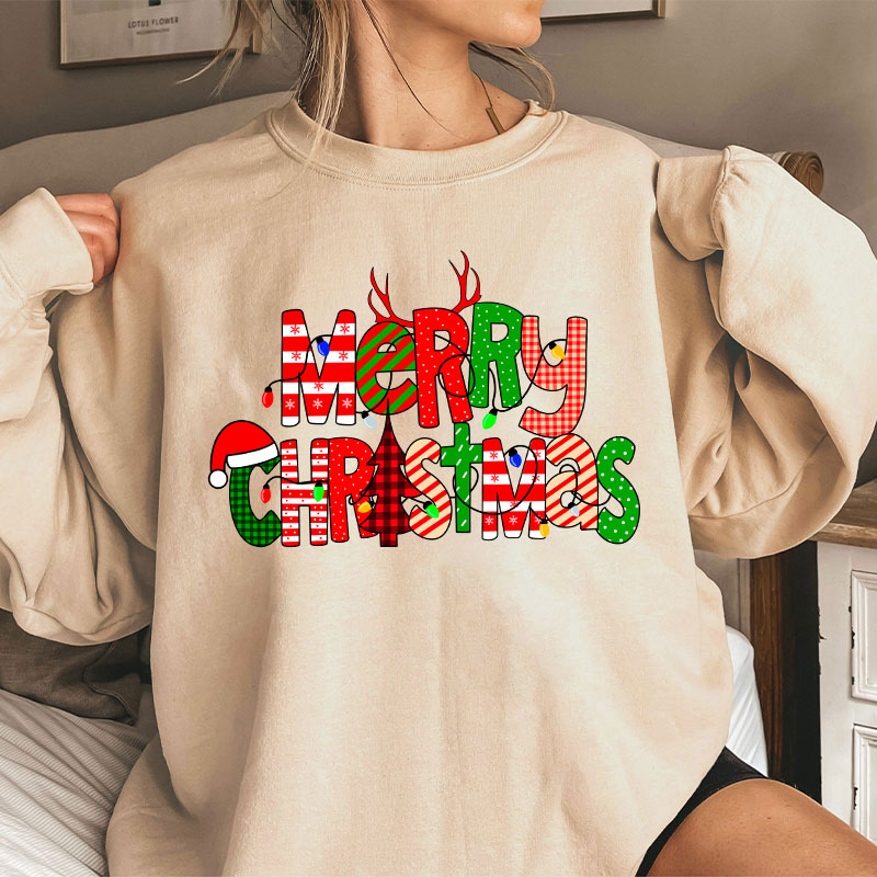 Merry Christmas With Rich Pattern Teacher Sweatshirt