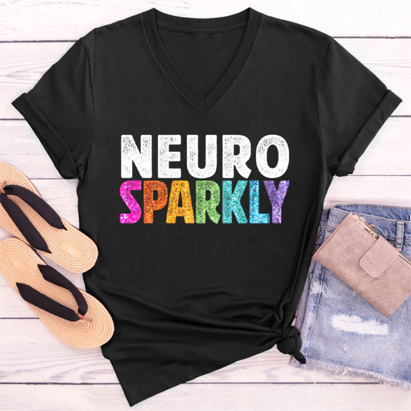 Neuro Sparkly Teacher Female V-Neck T-Shirt