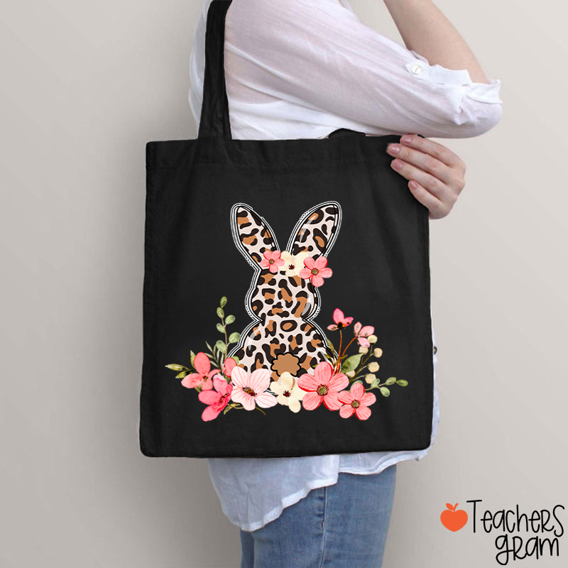 Leopard Floral Bunny Teacher Tote Bag