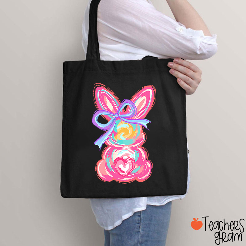 Colorful Bunny Happy Easter Teacher Tote Bag