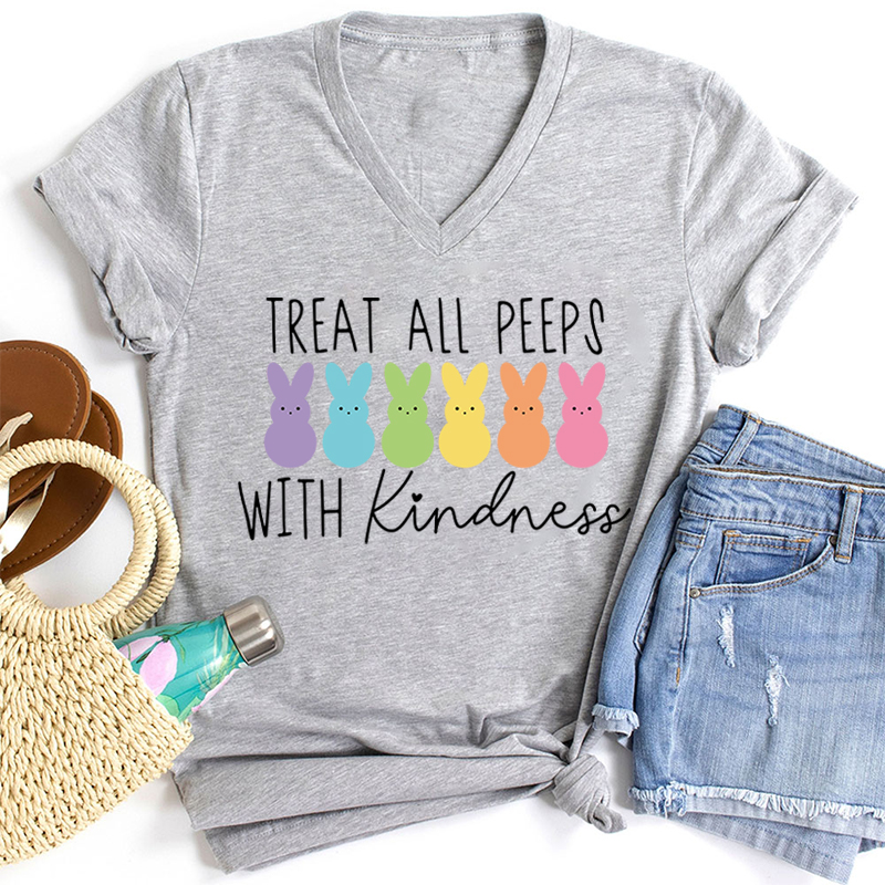 Treat All Peeps With Kindness Teacher Female V-Neck T-Shirt