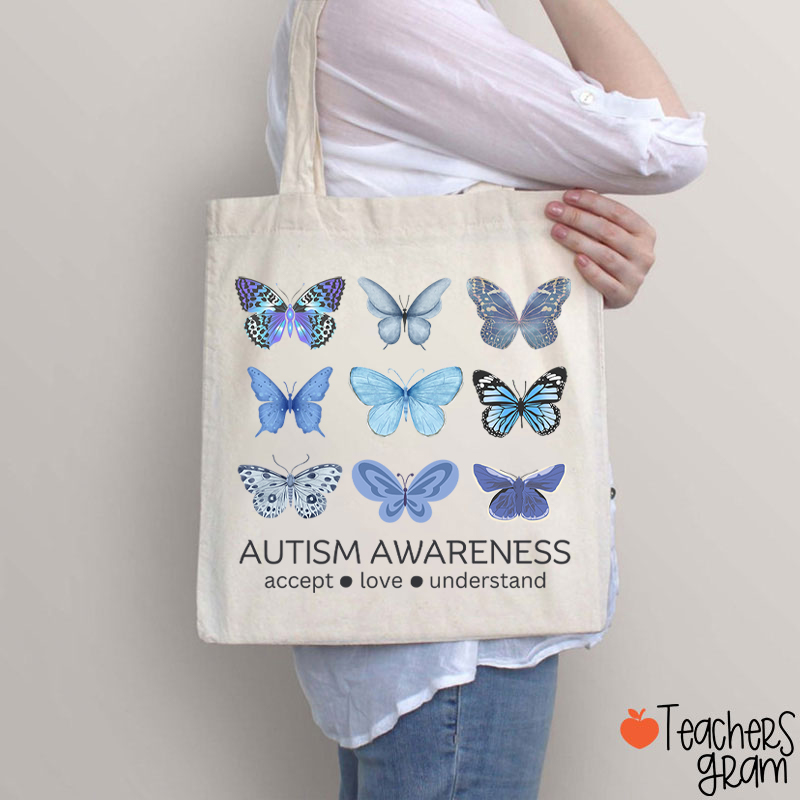 Autism Awareness Butterfly Teacher Tote Bag