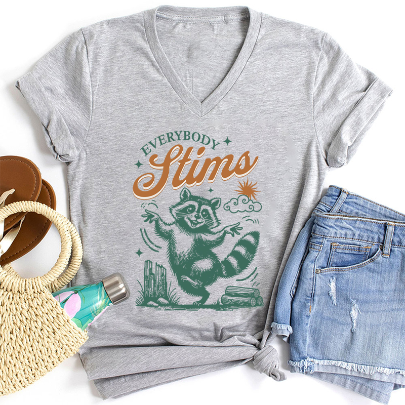 Neurodiversity Everybody Stims Teacher Female V-Neck T-Shirt