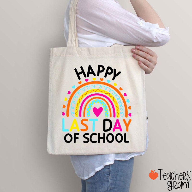 Happy Last Day Of School Heart Rainbow Teacher Tote Bag