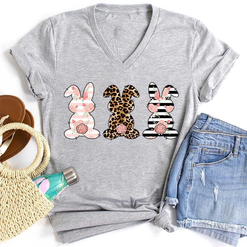 Cute Outstanding Bunnies Teacher Teacher Female V-Neck T-Shirt