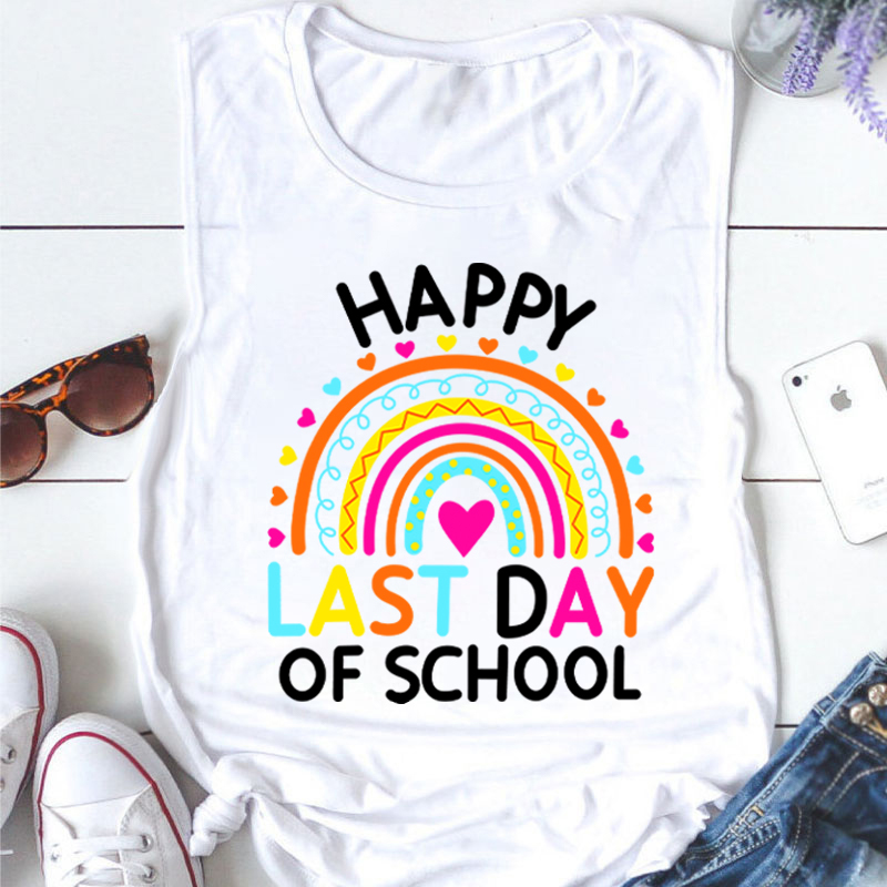 Happy Last Day of School Heart Rainbow Teacher Tank Top
