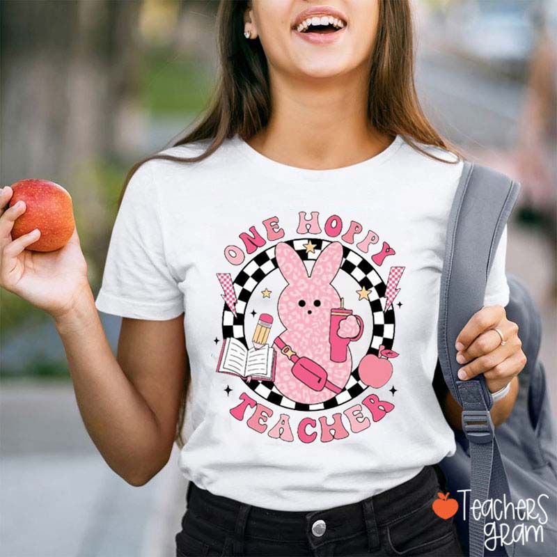 Pink Leopard One Hoppy Teacher Tee