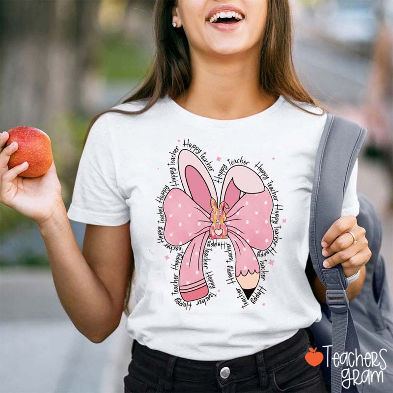 Pink Bow Tie Hoppy Teacher Tee