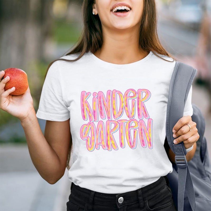 Personalized Pink Oil Painting Sfumato Font Teacher T-Shirt