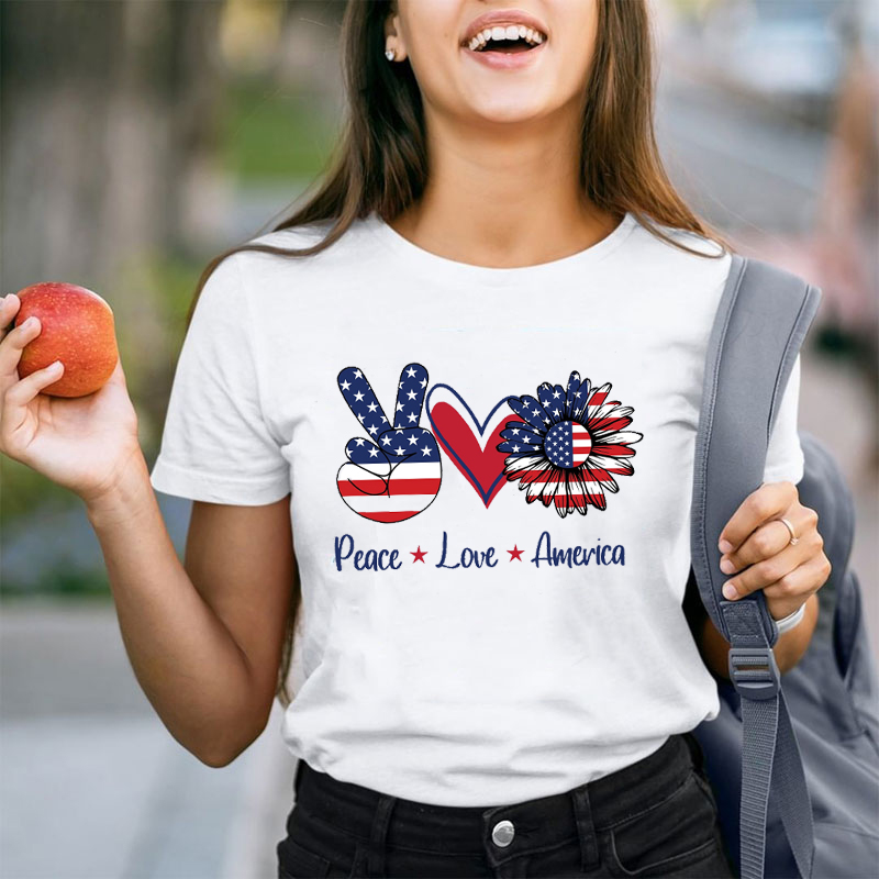 Peace Love America Sunflower Teacher T-Shirt