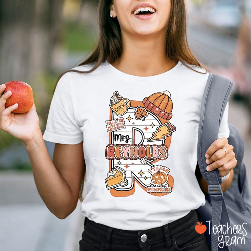 Personalized Letter Name Fall In Love With Learning Teacher T-Shirt