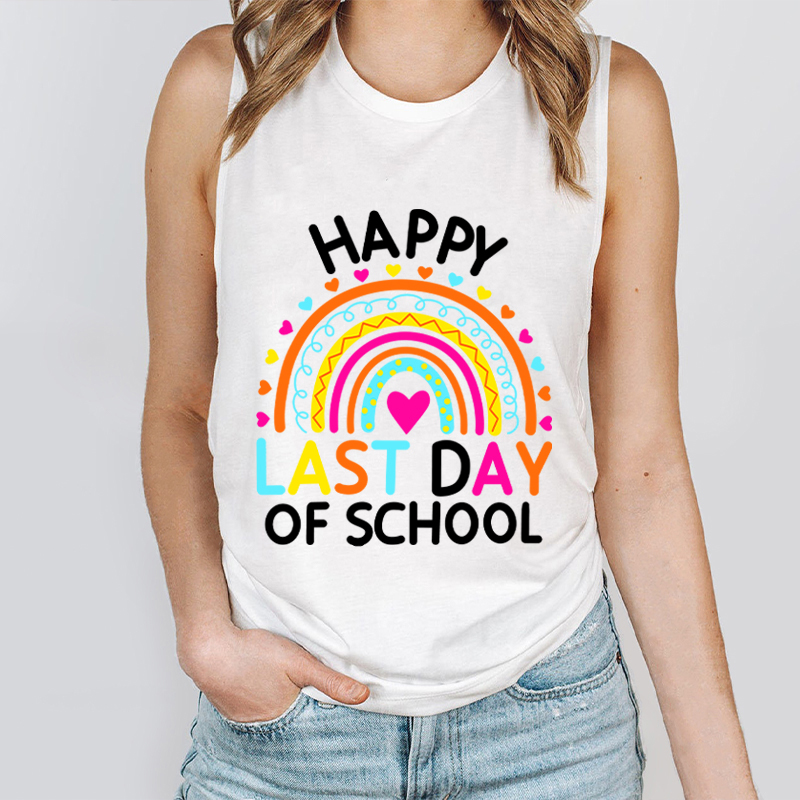 Happy Last Day of School Heart Rainbow Teacher Tank Top