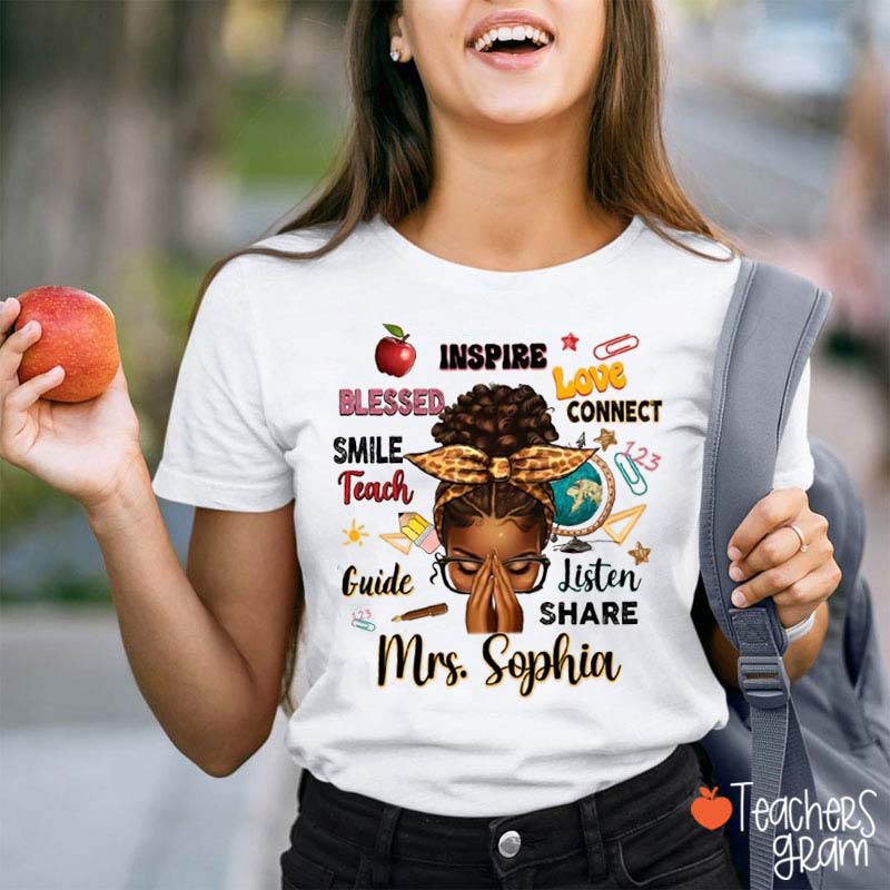 Personalized Inspire Smile Teach Listen Share Teacher T-Shirt