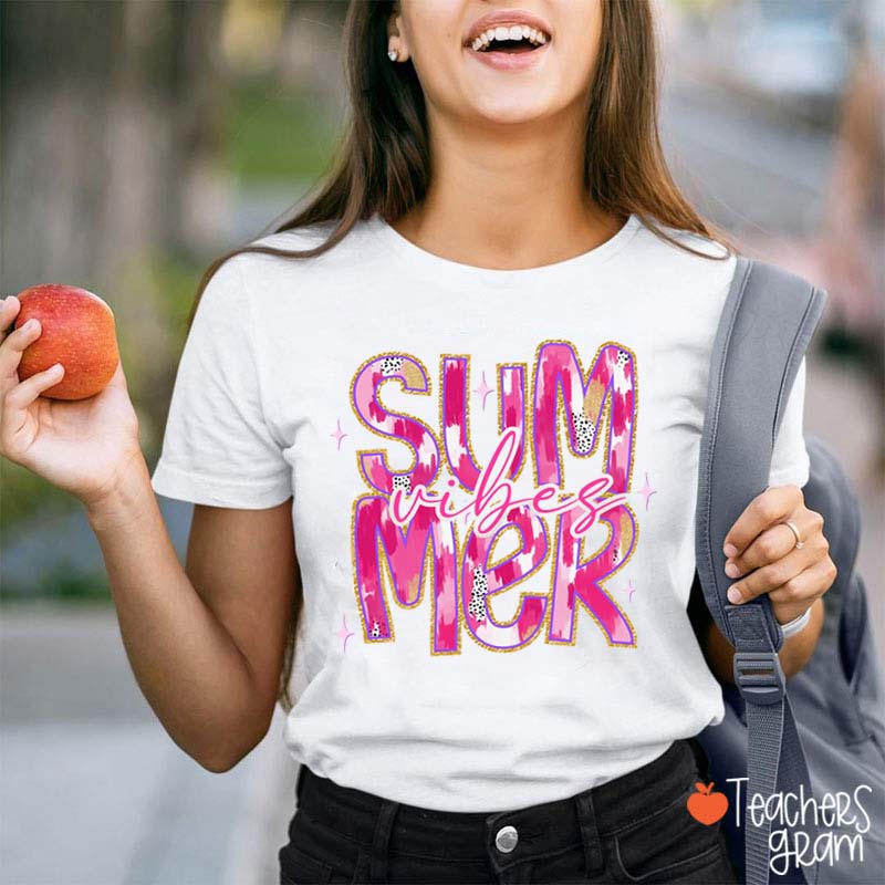 Summer Brushstroke Summer Vibes Teacher T-Shirt