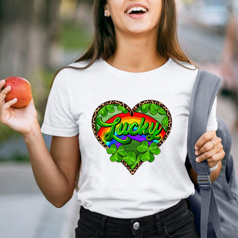 Leopard Lucky Heart Teacher T-Shirt
