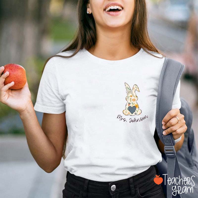 Personalized Floral Bunny Easter Teacher Tee