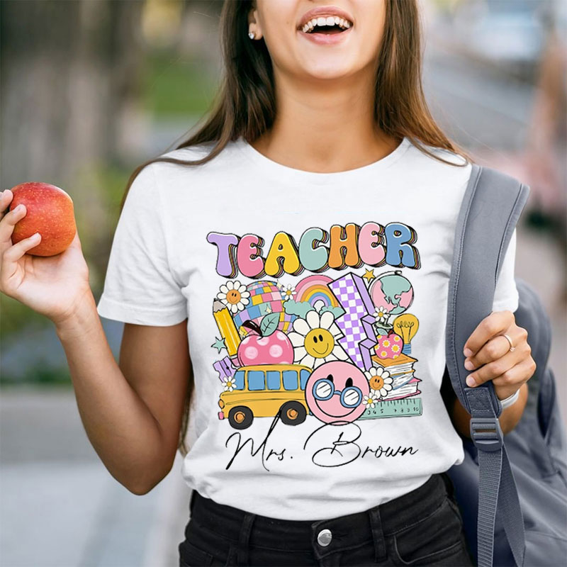 Personalized Name School Supplies Teacher T-Shirt