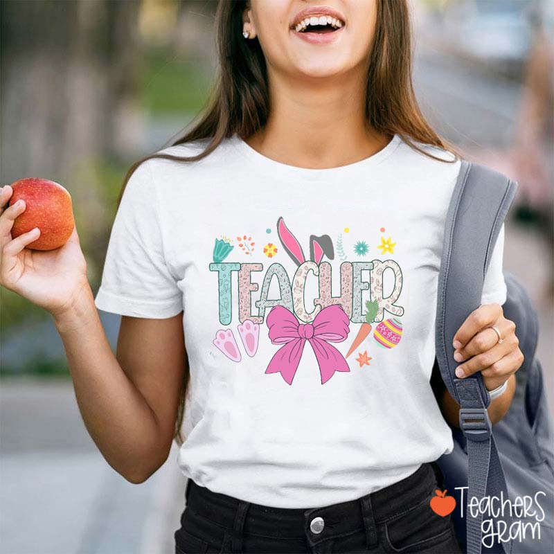 Rabbit Printed Bow Tie Teacher Tee