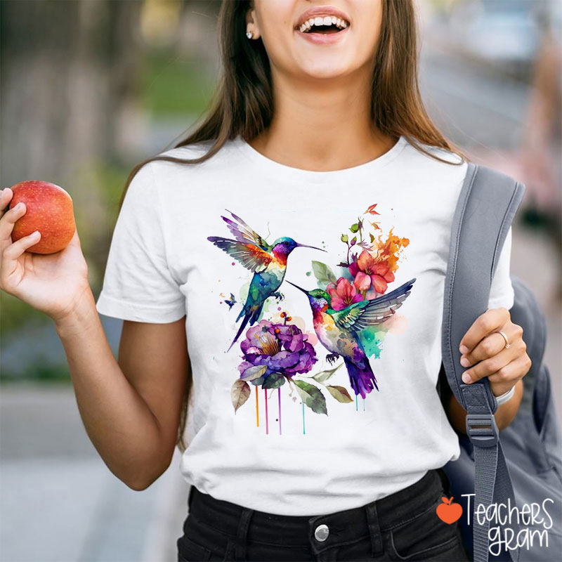 Watercolor Birds Hummingbird Teacher T-Shirt
