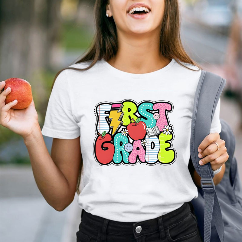 Personalized Cute Balloon Shape Letters Grade Teacher T-Shirt