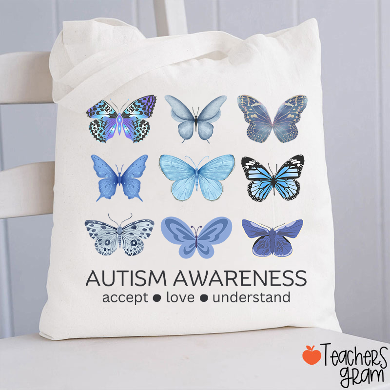 Autism Awareness Butterfly Teacher Tote Bag