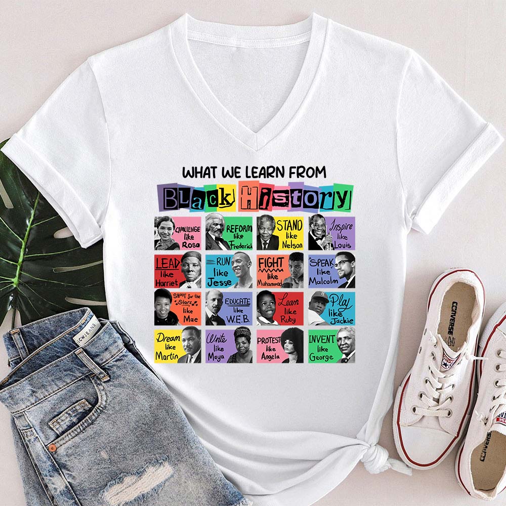 What We Learn From Black History Teacher Female V-Neck T-Shirt