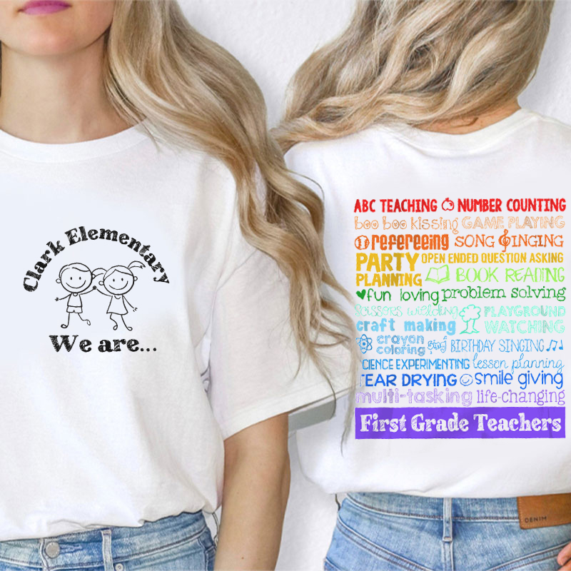 Personalized We Are Abc Teaching Number Counting Teacher Two Sided T-Shirt