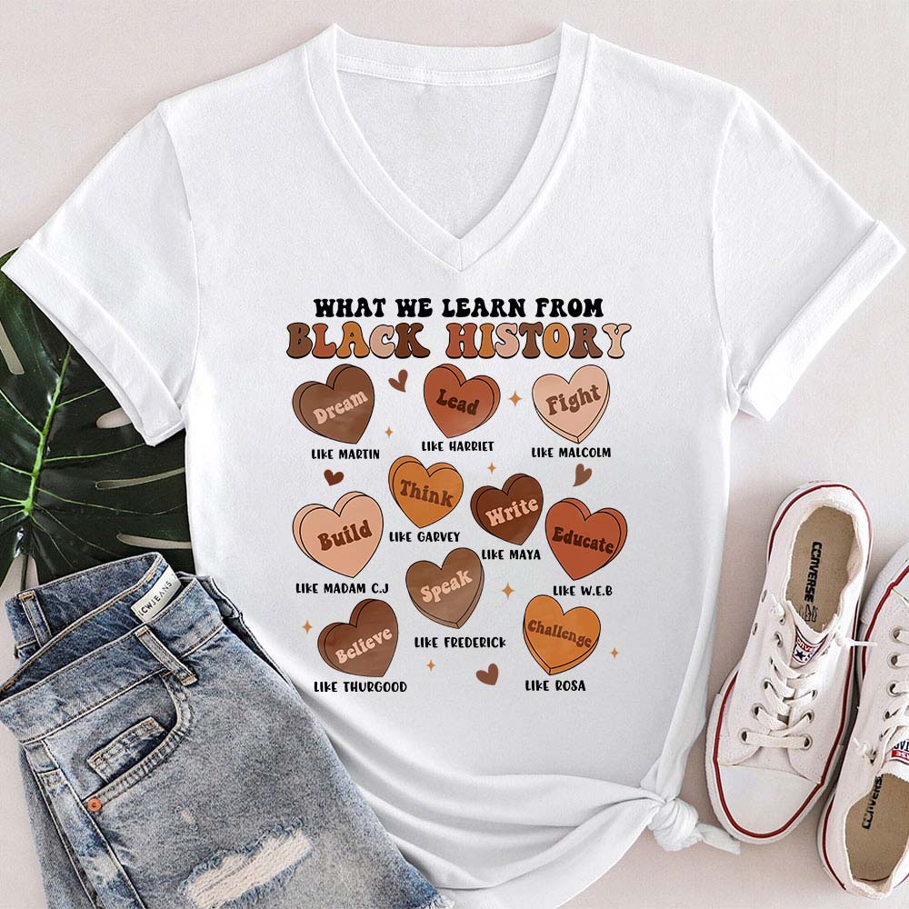 What We Learn From Black History Teacher Female V-Neck T-Shirt