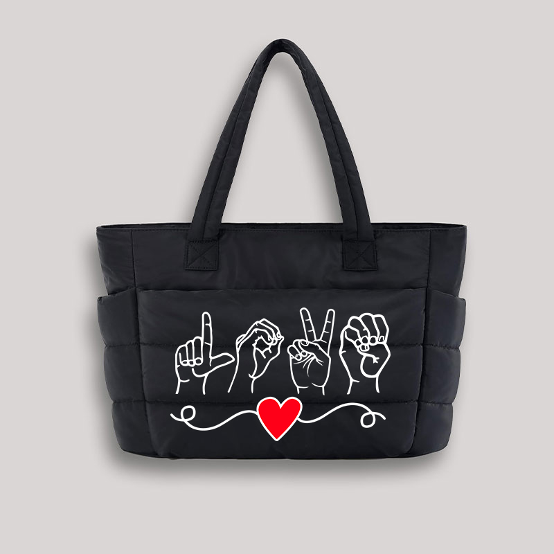 Love Sign Language Teacher Puffy Tote Bag