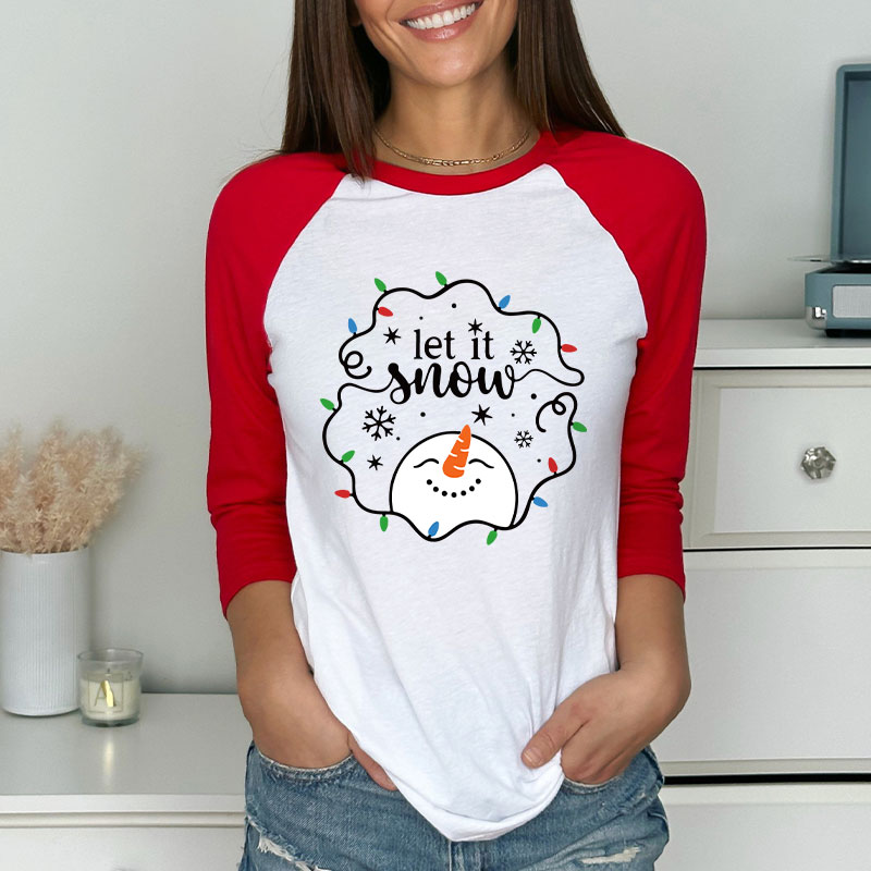 Let It Snow Snowman Teacher Raglan Long Sleeve T-Shirt