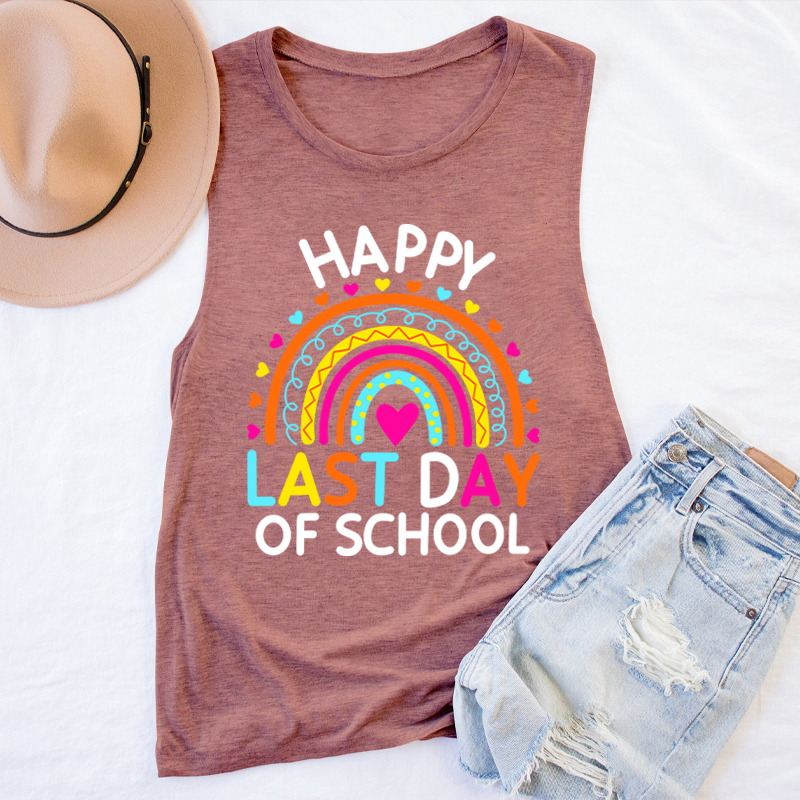 Happy Last Day of School Heart Rainbow Teacher Tank Top
