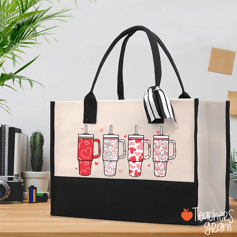 Cute Heart Thermos Cup Valentines Teacher Cotton Tote Bag