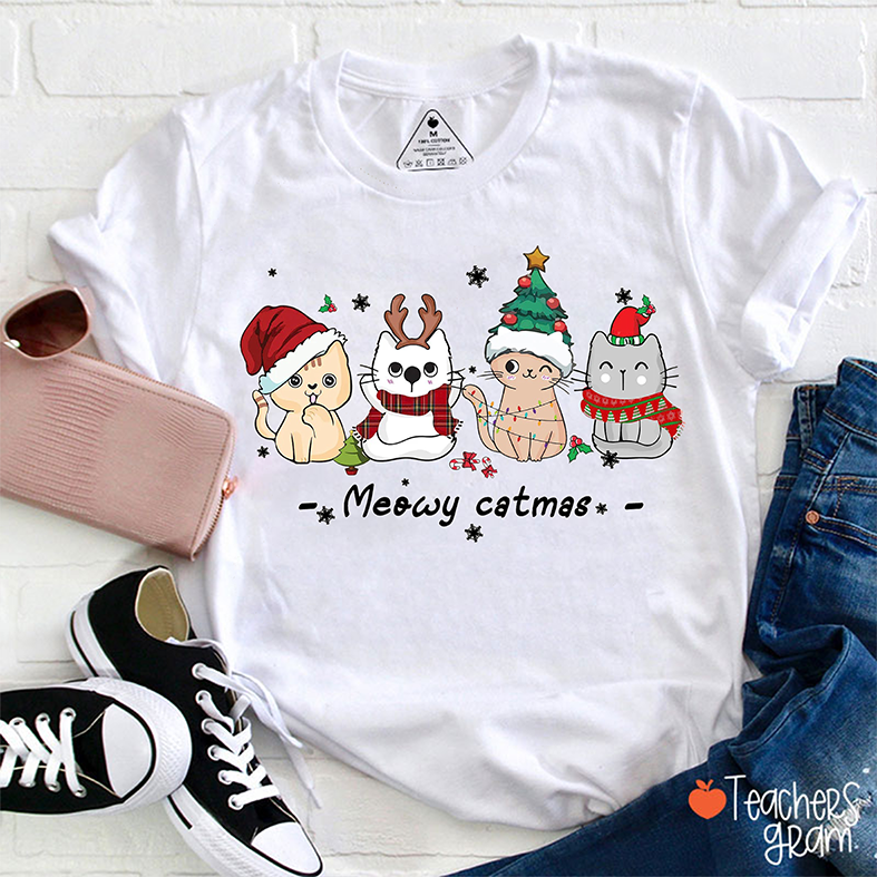 Meowy Christmas Teacher T-Shirt